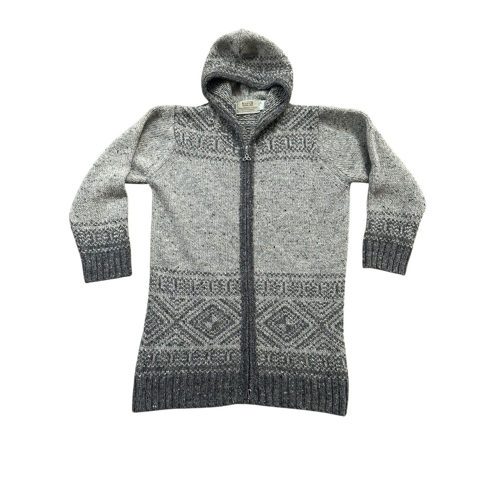 Aran Sweater Market Coatigan Fair Isle Sweater XL Ireland Gray Wool Hooded Zip